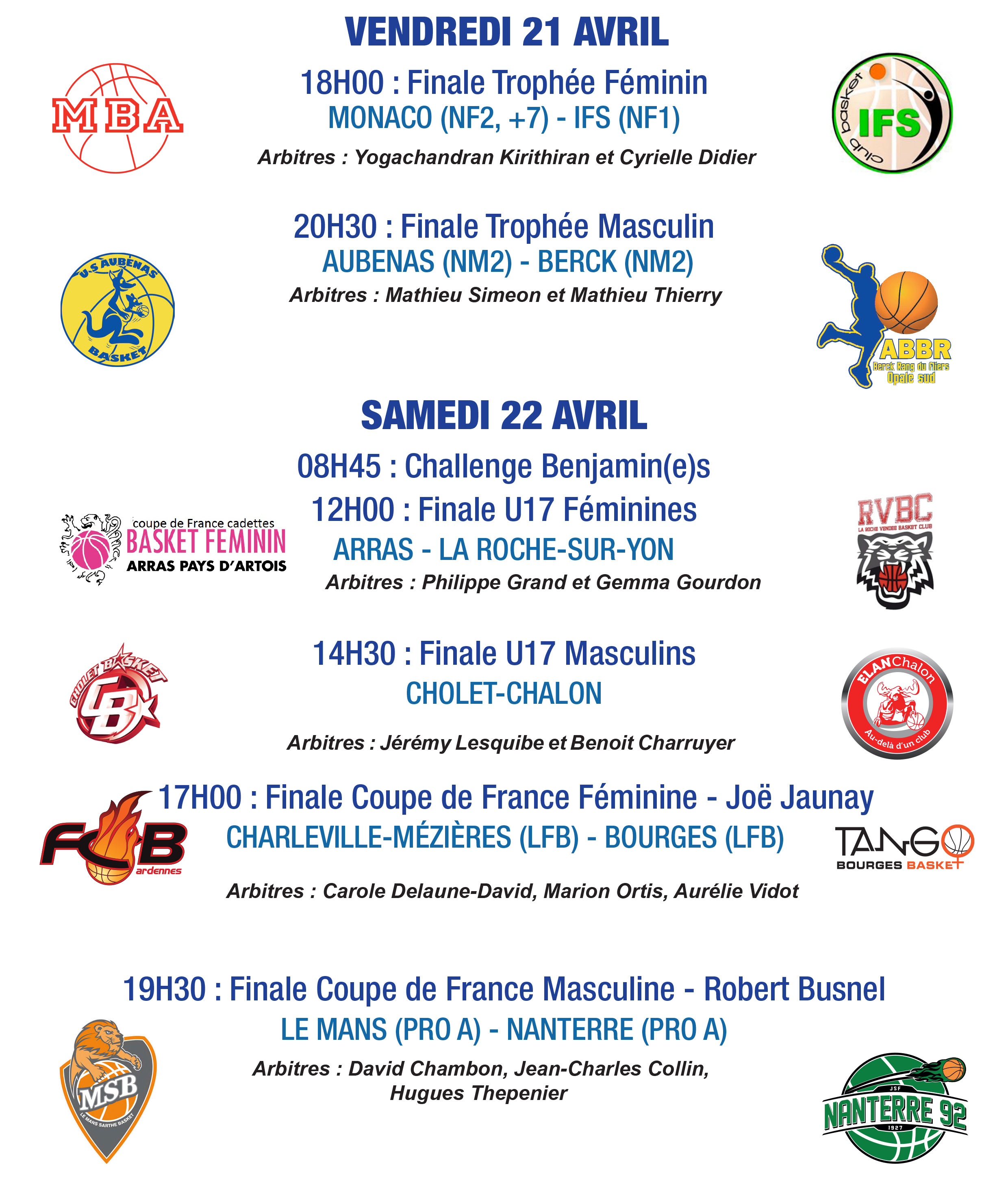 programme des finales de la Coupe de France 2017